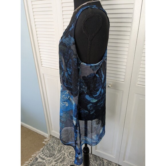 Express Top Womens L Blue Floral Watercolor Sheer Racerback Blouse Tank Coverup - Picture 6 of 12